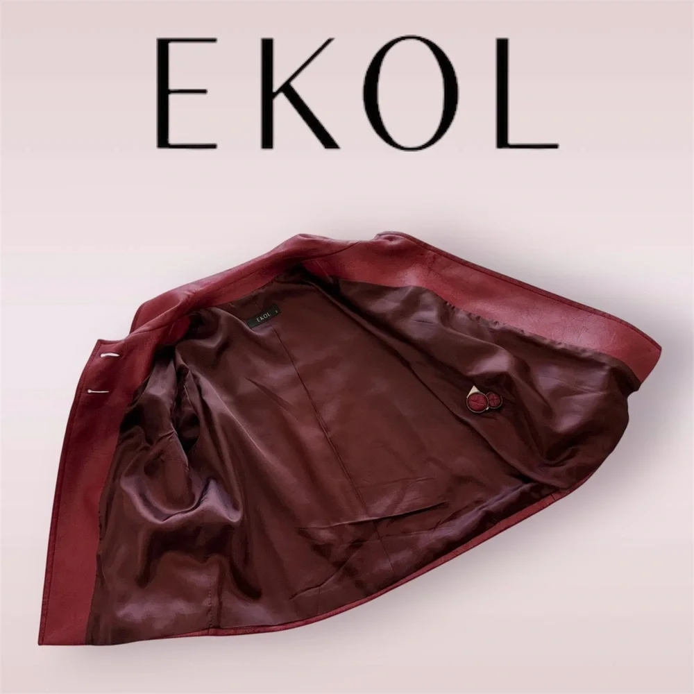 EKOL Women's Faux Leather Textured Hip-length Style Jacket - Picture 8 of 10